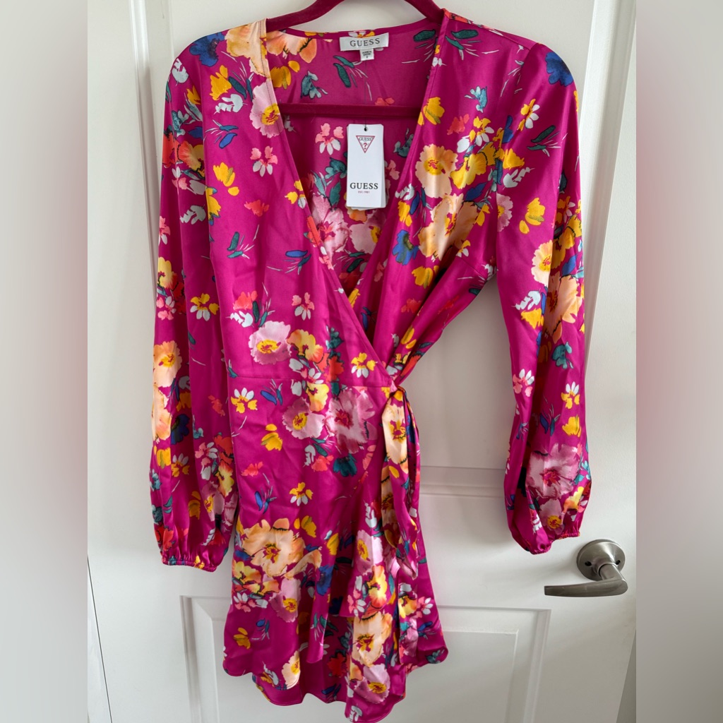 Guess Pink Floral Wrap Dress